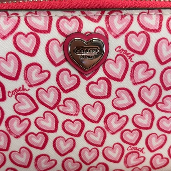 Coach Pink Heart Pattern Zip Around Wallet - Picture 3 of 12